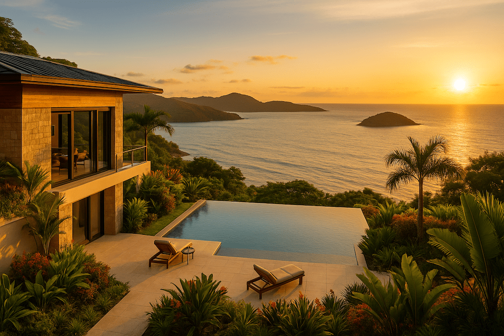 Luxury Costa Rica home overlooking the Pacific Ocean at the Golden Hour