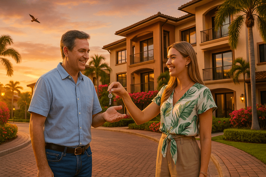 New Inversionista visa holder accepting keys from a realtor